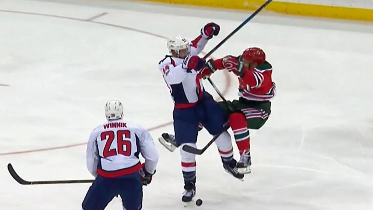 Gotta See It Orpik breaks Hall's stick with explosive body check